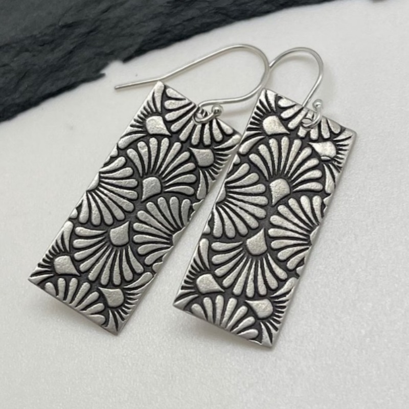 Vintage Rectangular Geometric Long Pendant Printed Pattern Earrings